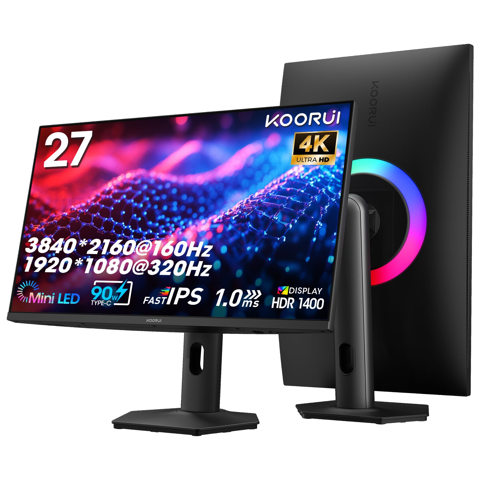 Moniteur de jeu KOORUI S2741LM 27 pouces double mode IPS/MINI LED UHD 160 Hz/FHD 320 Hz