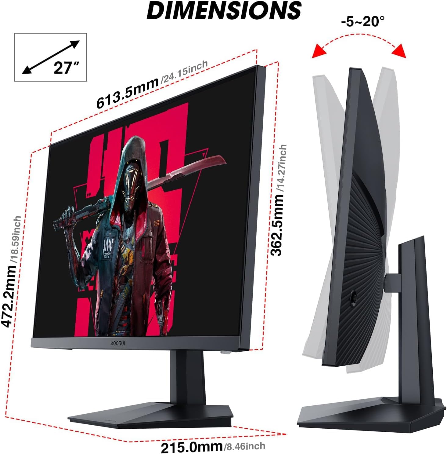 Moniteur de jeu KOORUI GN06 27 pouces IPS FHD 165 Hz