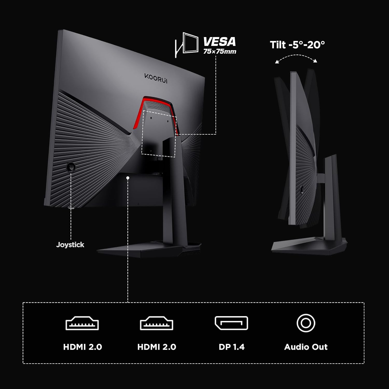 Moniteur de jeu KOORUI 25E3A 24,5 pouces VA FHD 180 Hz