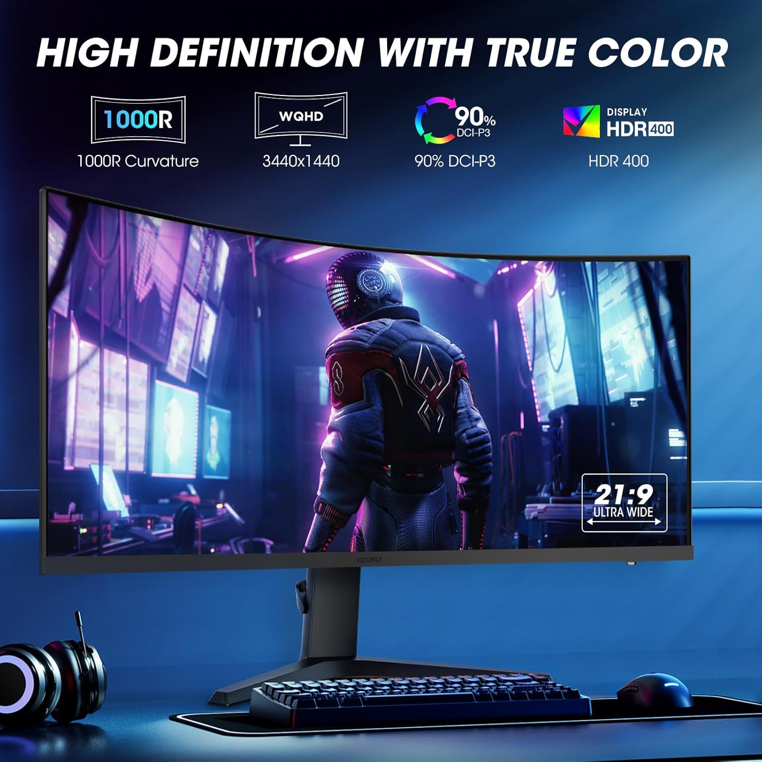 Moniteur de jeu incurvé KOORUI 34E6UC 34 pouces VA WQHD 165 Hz
