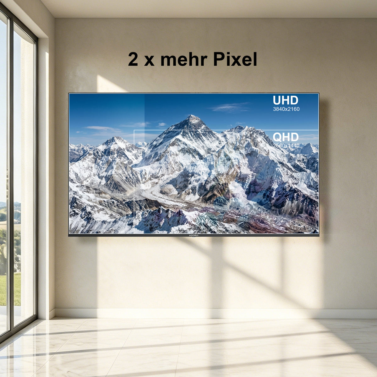 KOORUI K75D5UQ-T8, 75 pouces, 4K QLED, TIZEN TV, Design sans bords, Son dynamique avec Dolby Audio, Finition métallique haut de gamme