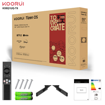 KOORUI K55Q1UQ-T8, 55 pouces, 4K QLED, TV Tizen, Design sans bordure, Son dynamique avec Dolby Audio, Finition métallique haut de gamme