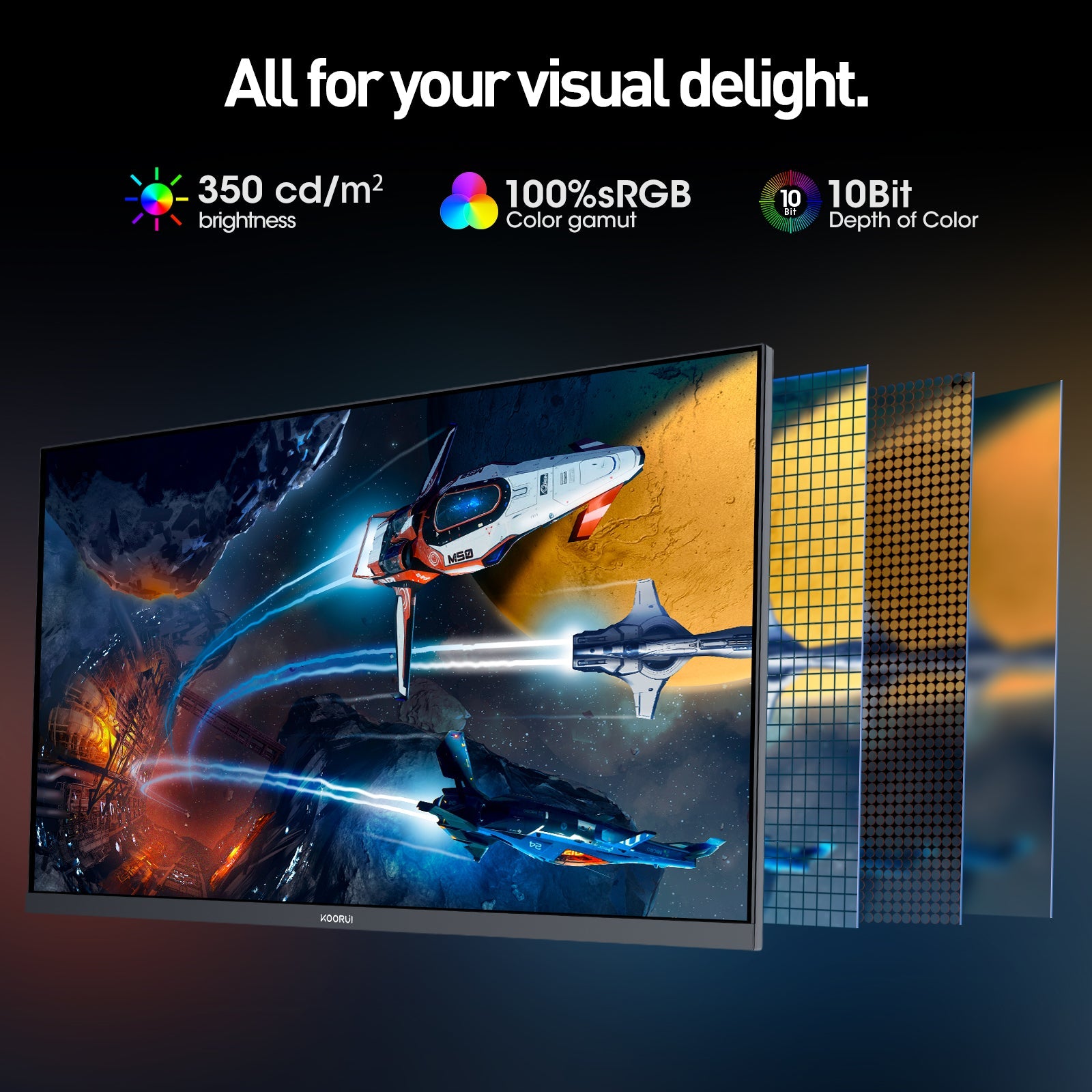 Moniteur de jeu KOORUI G2741L 27 pouces IPS 4K UHD double mode 160 Hz + UHD / 320 Hz + FHD 