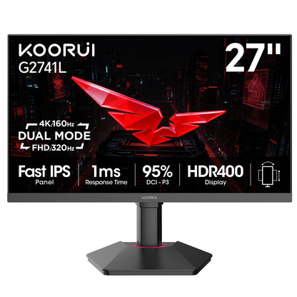 Moniteur de jeu KOORUI G2741L 27 pouces IPS 4K UHD double mode 160 Hz + UHD / 320 Hz + FHD 