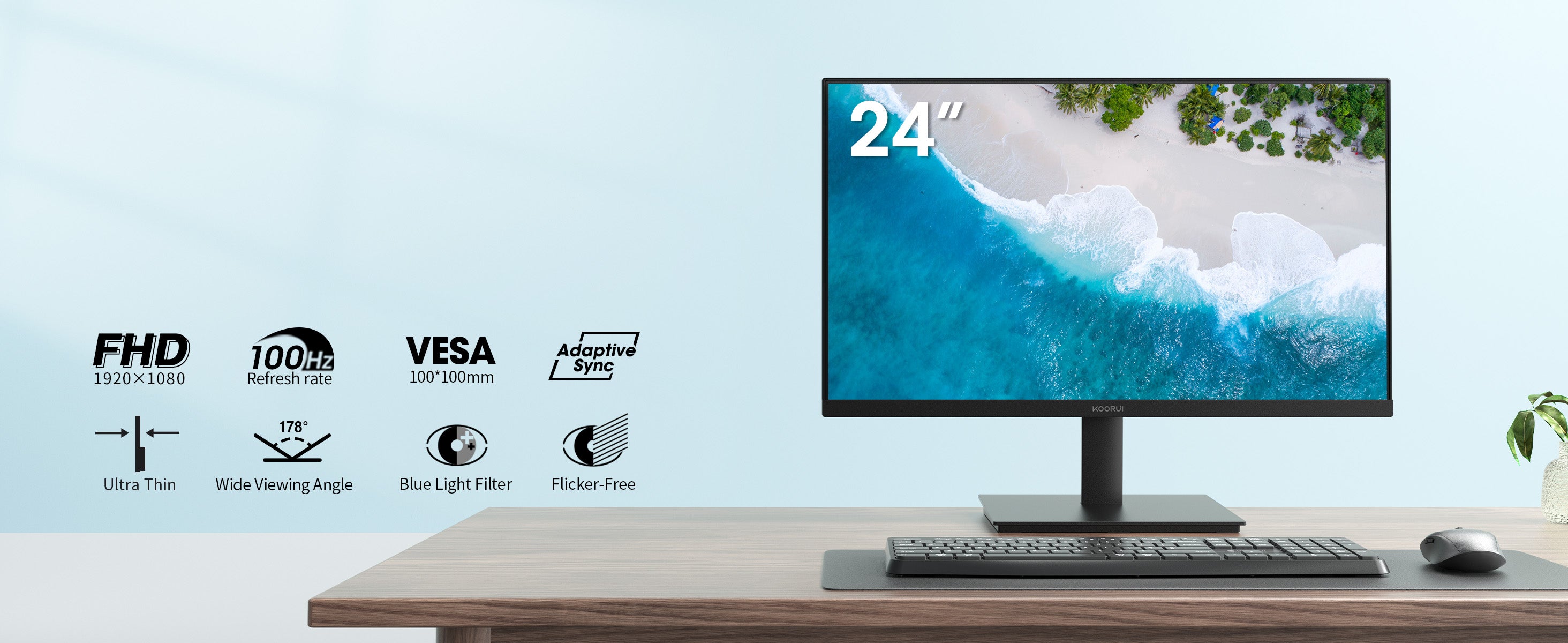 Moniteur VA Koorui 24 pouces FHD 100 Hz avec protection oculaire