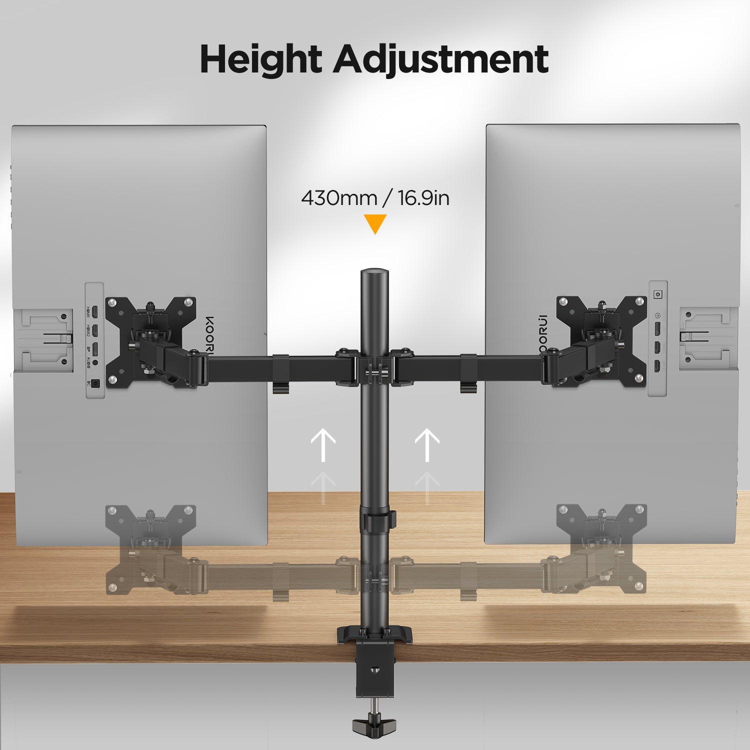 Support double écran KOORUI KR20G pour écrans de 13 à 27 pouces 