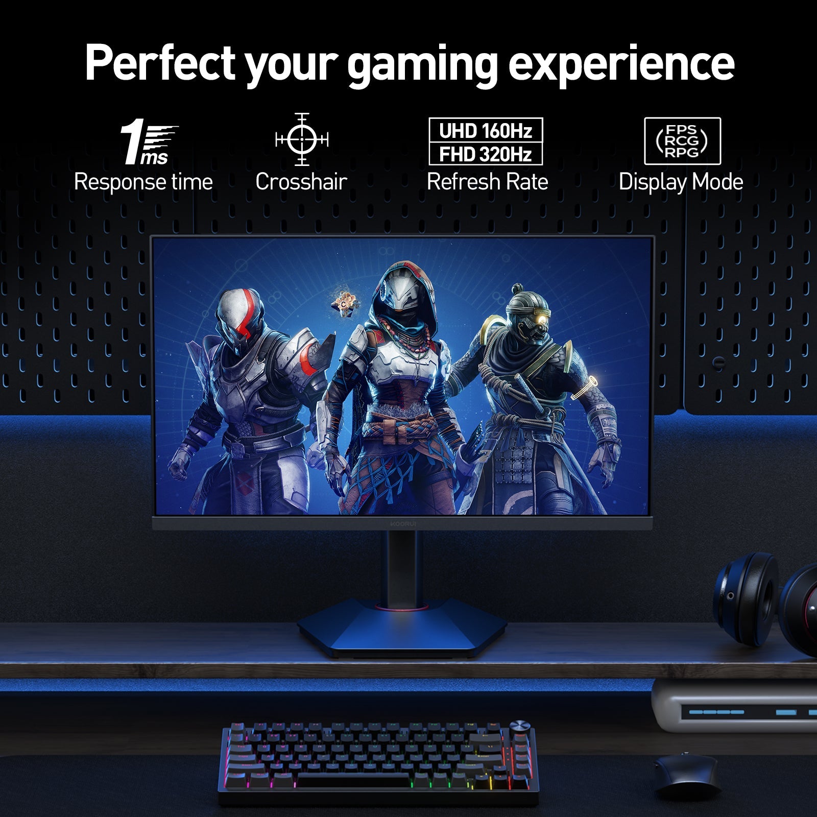 Moniteur de jeu KOORUI G2741L 27 pouces IPS 4K UHD double mode 160 Hz + UHD / 320 Hz + FHD 
