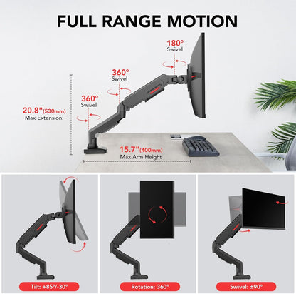 Bras de moniteur réglable simple pour support de bureau KOORUI KR20Y 