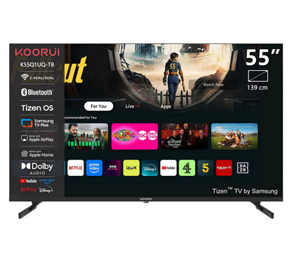 KOORUI K55Q1UQ-T8, 55 pouces, 4K QLED, TV Tizen, Design sans bordure, Son dynamique avec Dolby Audio, Finition métallique haut de gamme